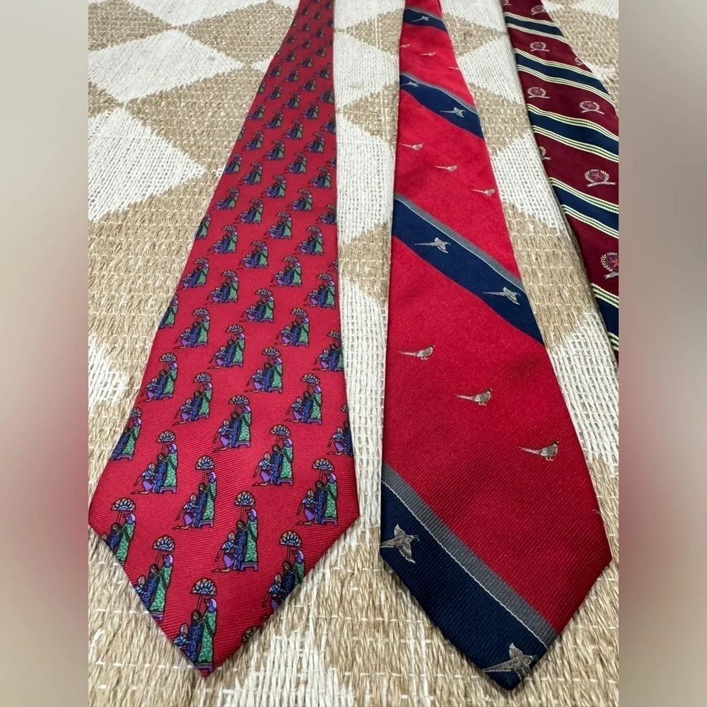 Vintage Silk Tie Bundle Liberty London Tommy Hilfiger navy burgundy birds crest